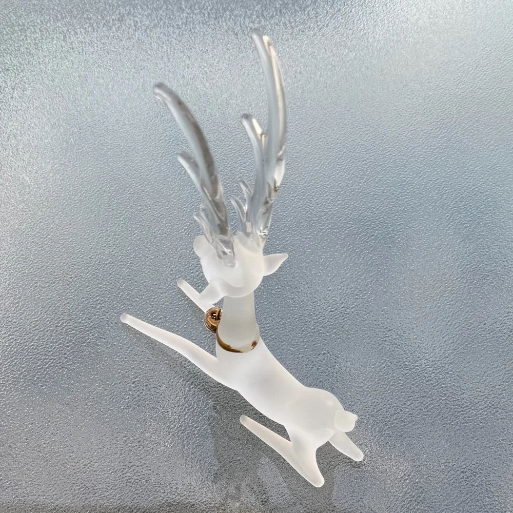 Silvestri Frosted and Clear Glass Sitting Reindeer Figurine
